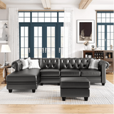 Dolcy Sectional Sofa Set in PU Leather in Black Color with Ottoman - Luxe Maple