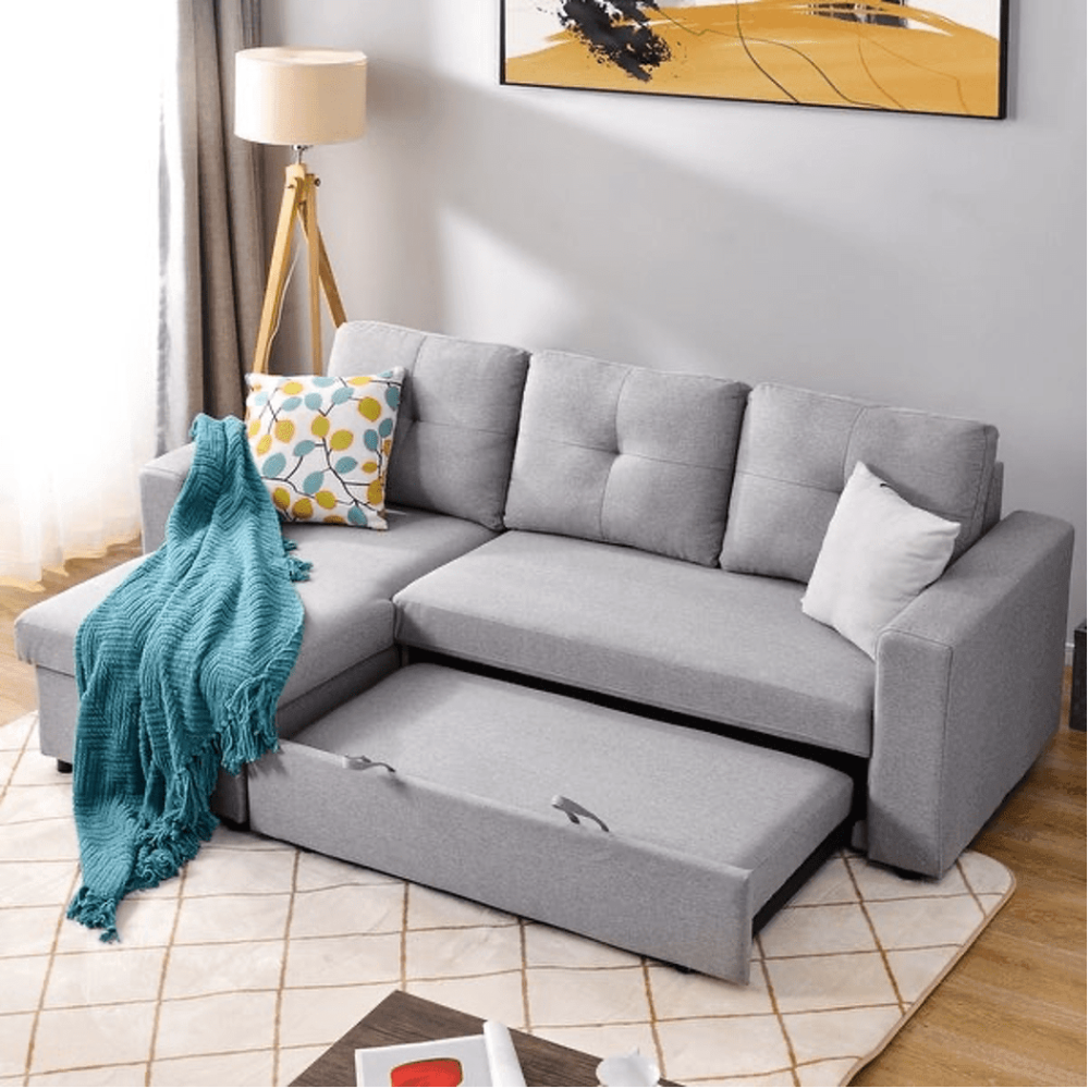Roxy L-Shaped Sectional Storage Sofa Cum Bed - Luxe Maple
