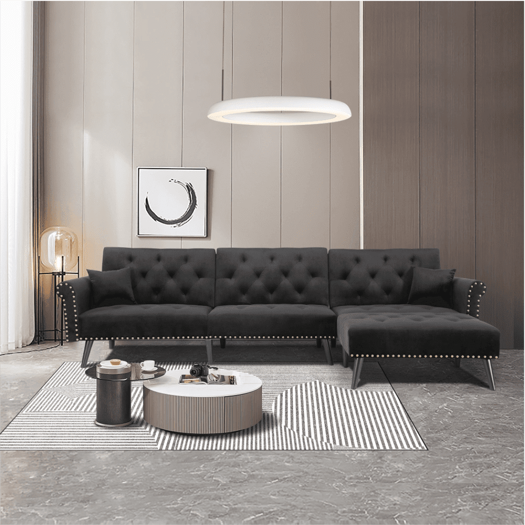 Tufted back Suede Chesterfield Sectional Sofa - Luxe Maple