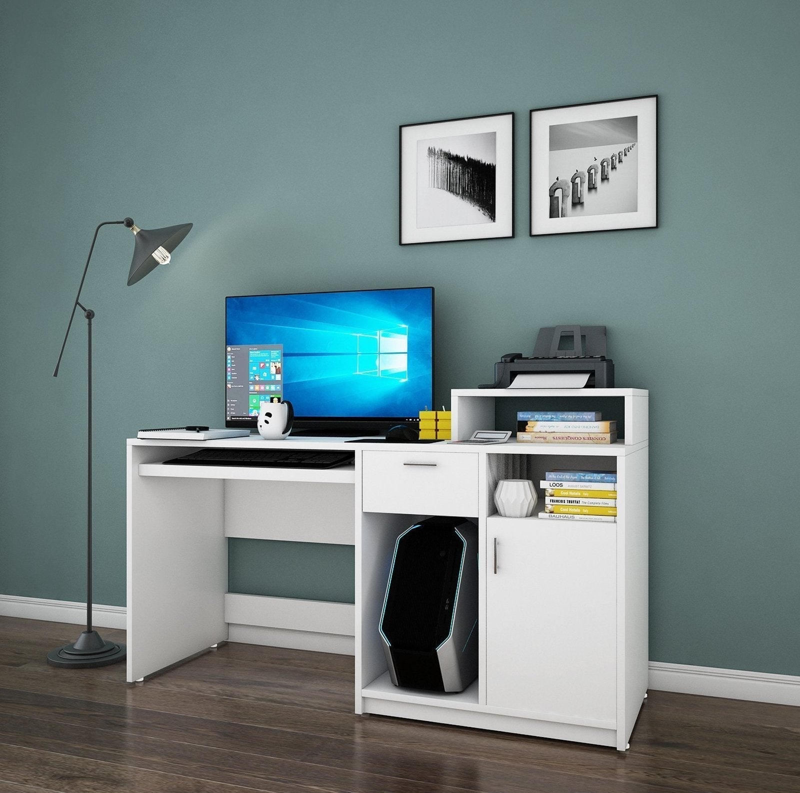 Volvur Study Table in White Color - Luxe Maple