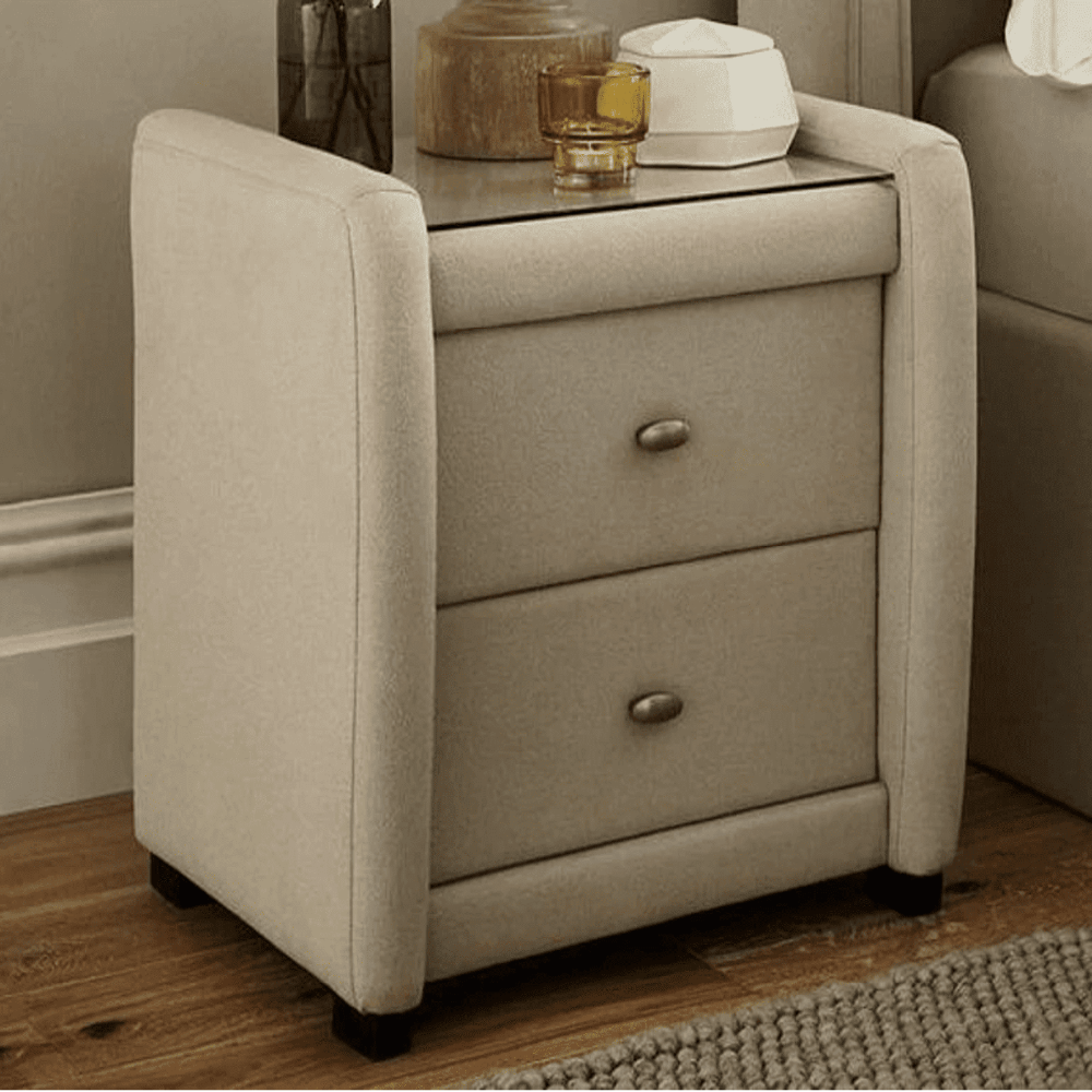 Superb Side Table in Fabric with Glass