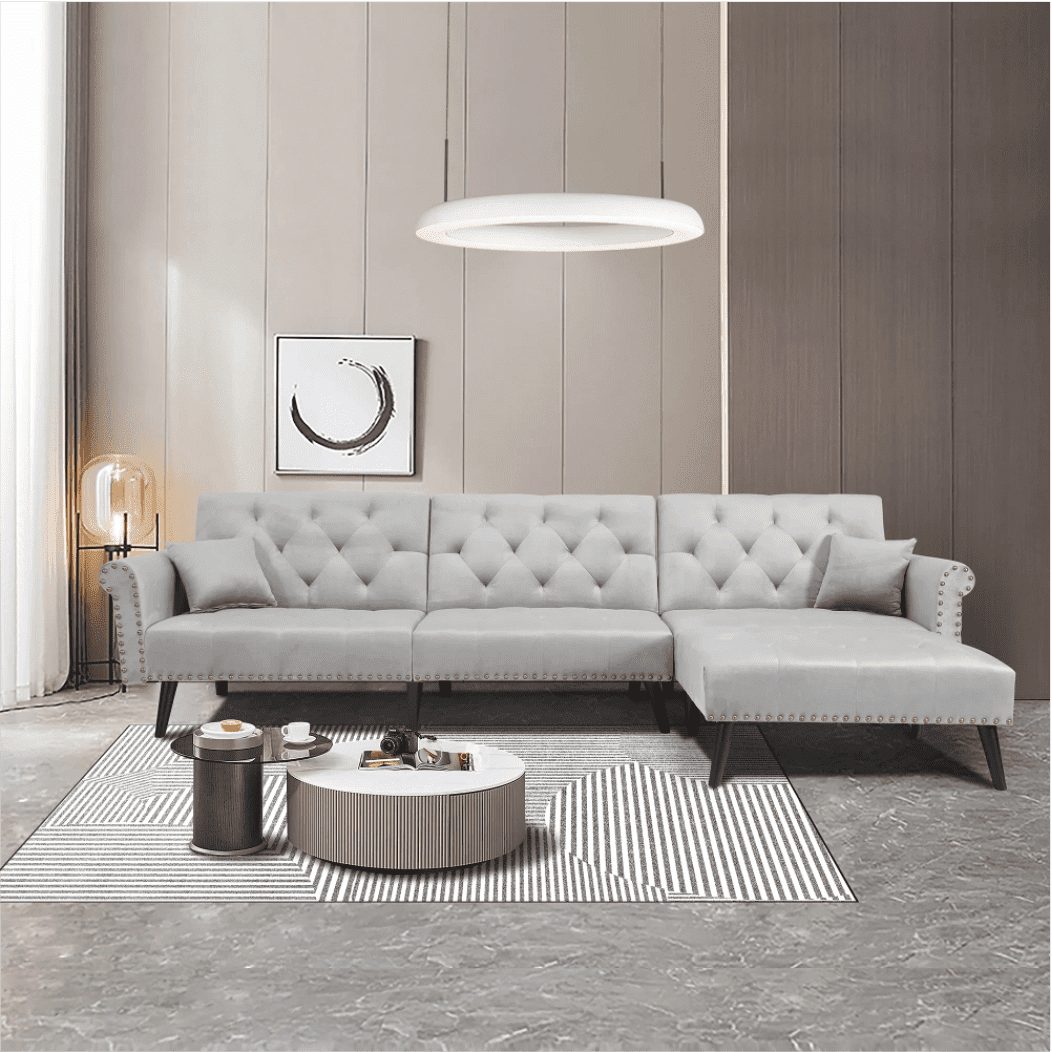 Tufted back Suede Chesterfield Sectional Sofa - Luxe Maple