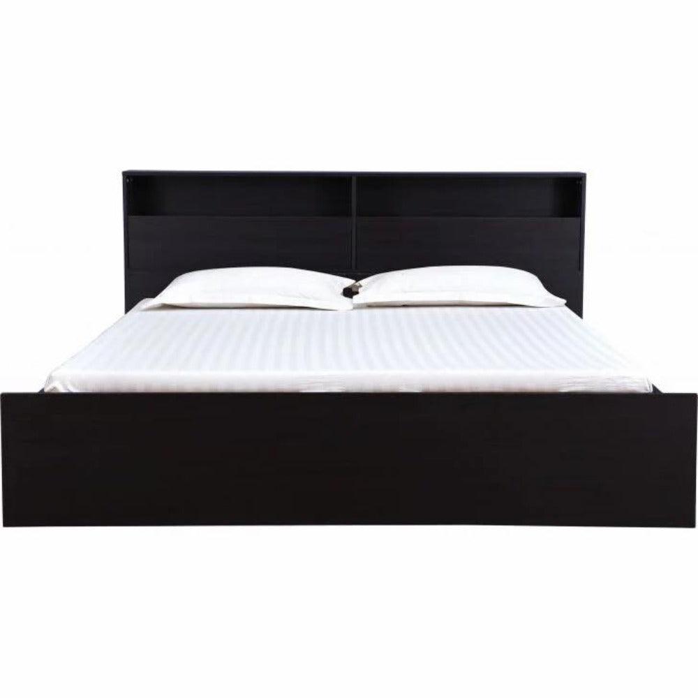 Denver Wooden Bed with Storage in Brown Glossy Finish - Luxe Maple