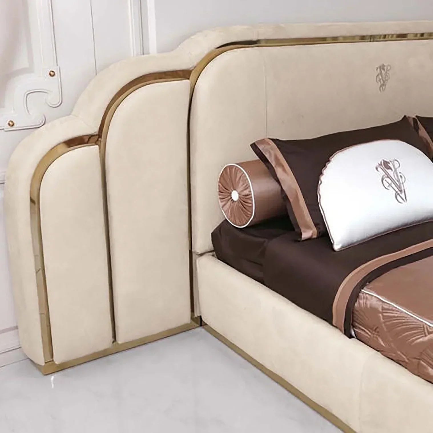 Vivo Premium Upholstered Bed With Side Tables in Suede - Luxe Maple