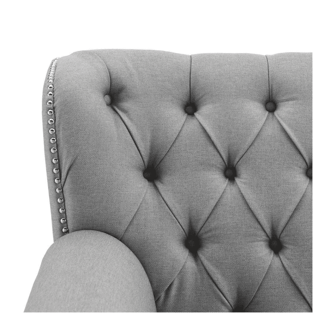 Dorothie Grey Fabric Button Tufted Sofa with Nailhead Trim - Luxe Maple