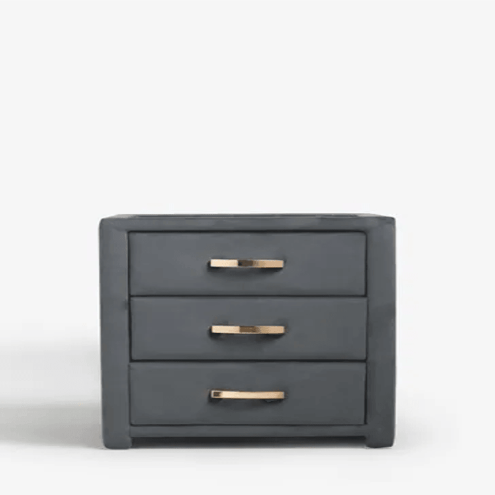 Frankie Upholstered 3 Drawer Bedside - Luxe Maple