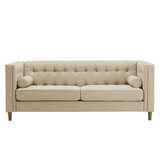 Brew Tuxedo Faux Leatherette Sofa with Accent Pillows - Luxe Maple
