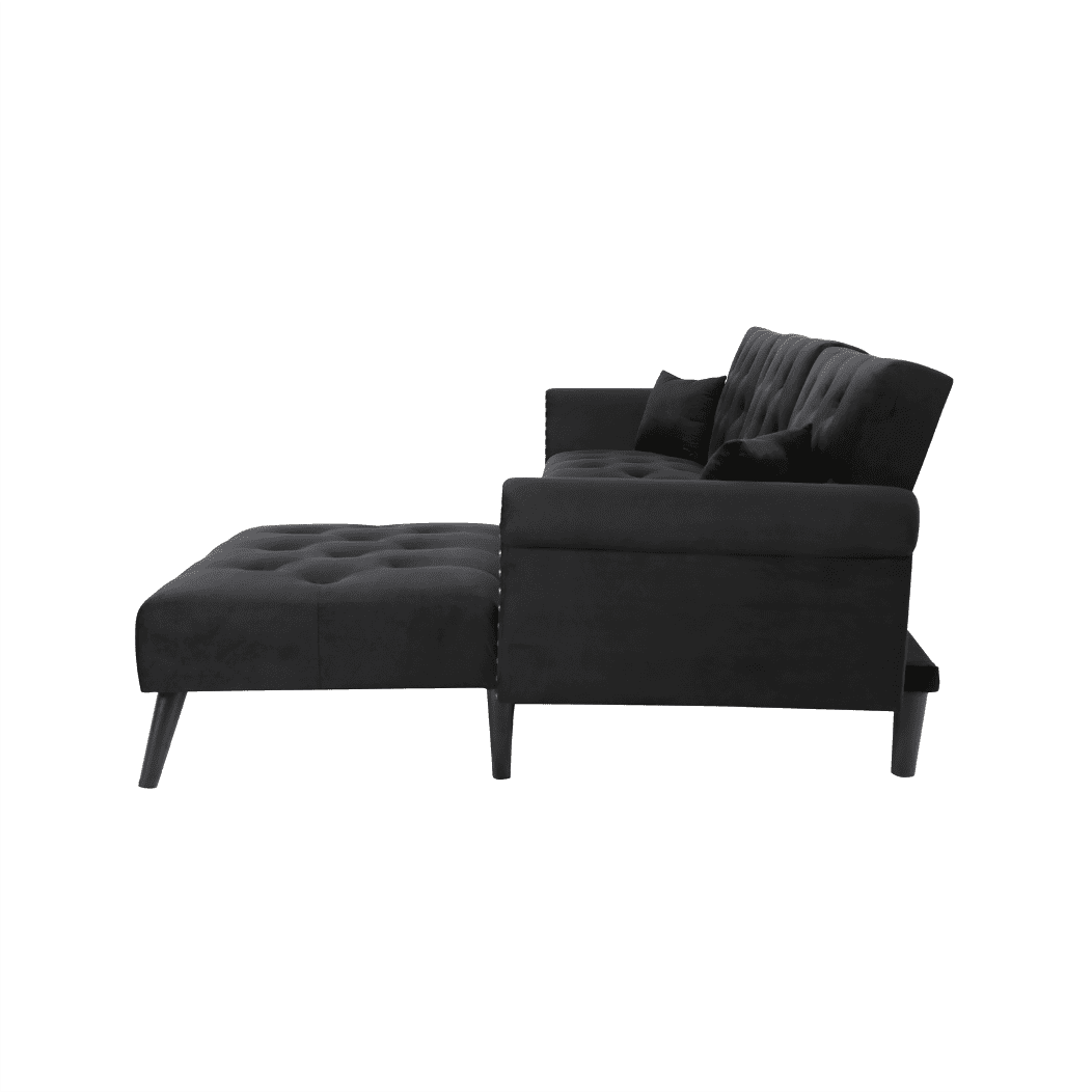Tufted back Suede Chesterfield Sectional Sofa - Luxe Maple