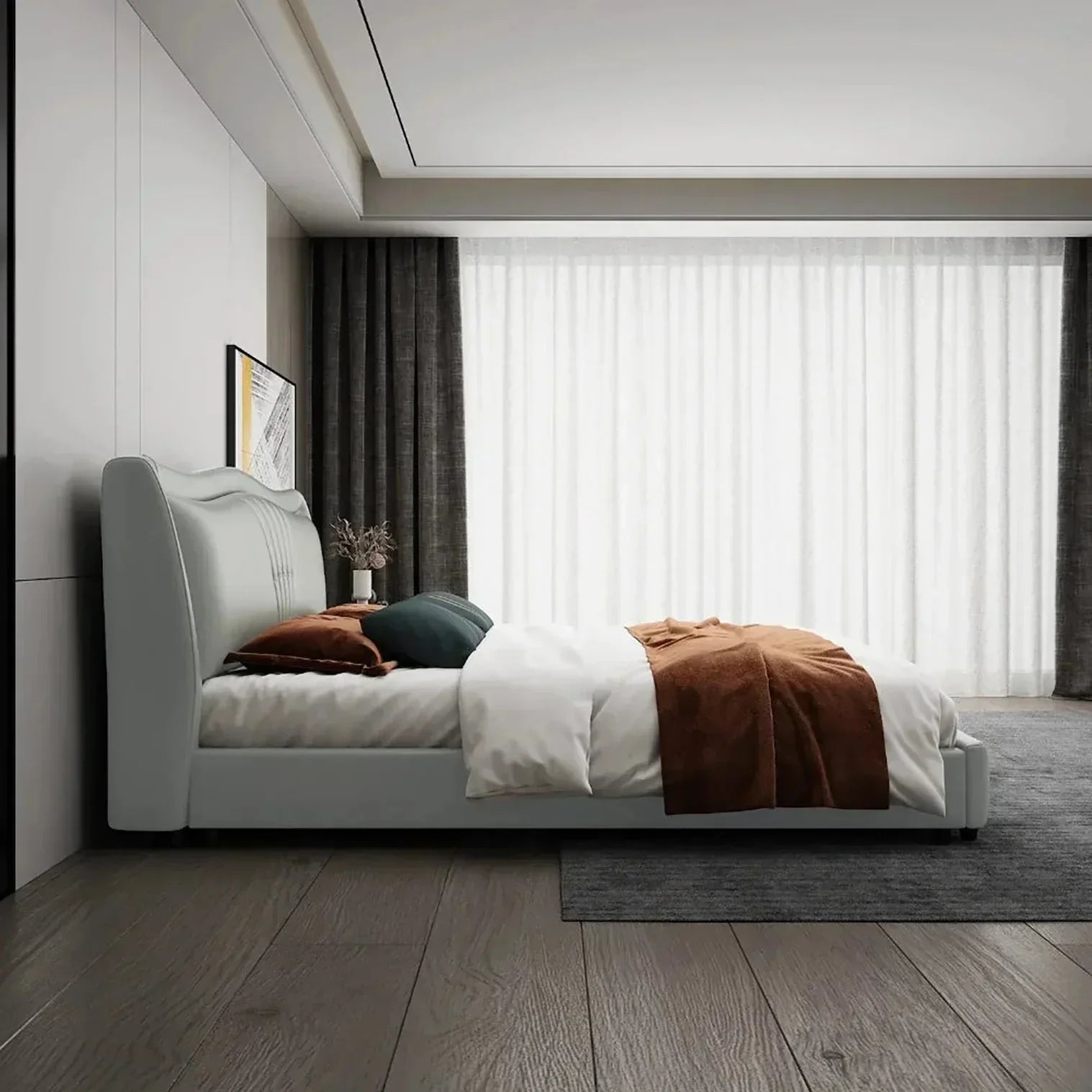 Trilif Luxury Upholstered Bed in Leatherette - Luxe Maple
