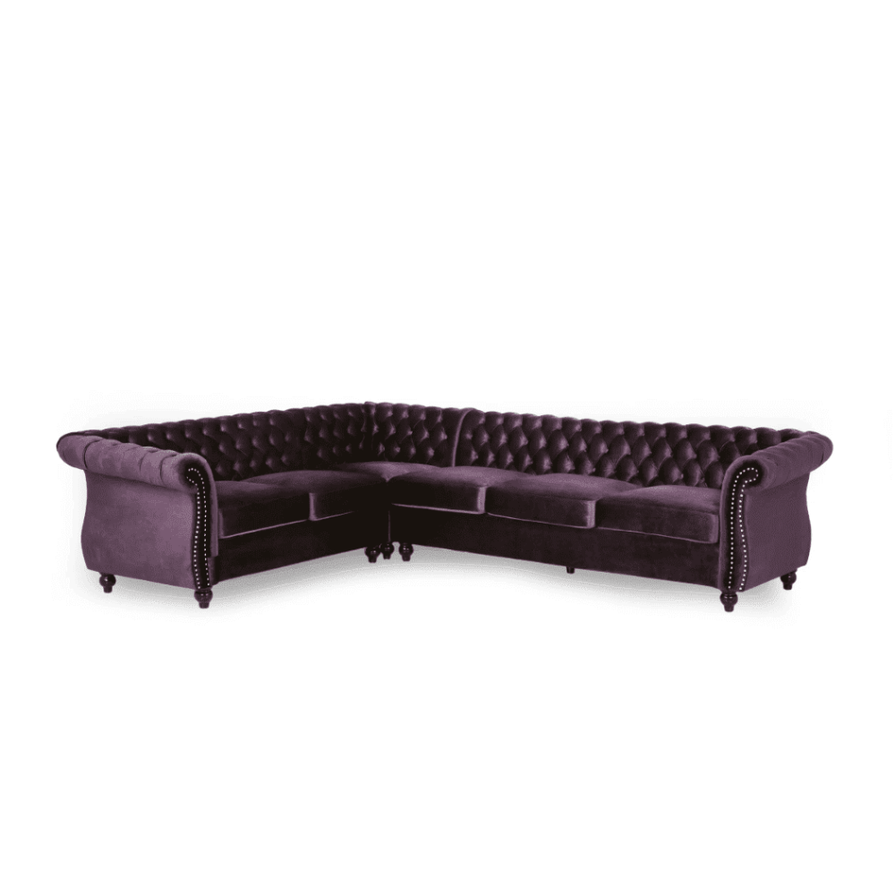 Amberside Suede Tufted Chesterfield Sectional Sofa - Luxe Maple
