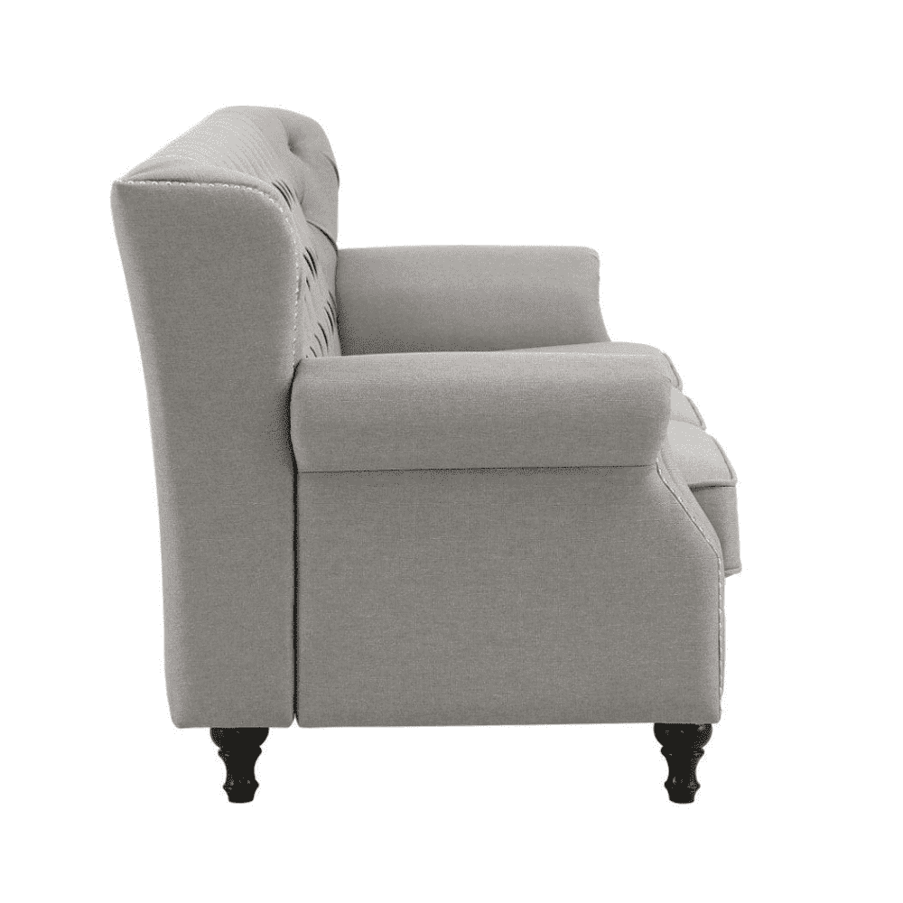 Dorothie Grey Fabric Button Tufted Sofa with Nailhead Trim - Luxe Maple