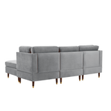 Glossy Sectional Suede Sofa Set With Ottoman - Luxe Maple