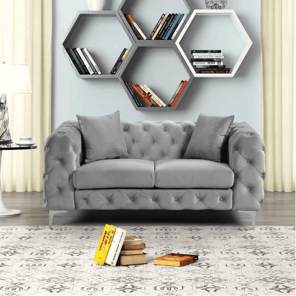 Dollo Chesterfield Suede Tufted Sofa Set - Luxe Maple