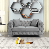 Dollo Chesterfield Suede Tufted Sofa Set - Luxe Maple