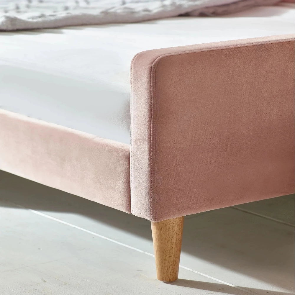 Pink Moon Upholstered Luxury Bed In Suede - Luxe Maple