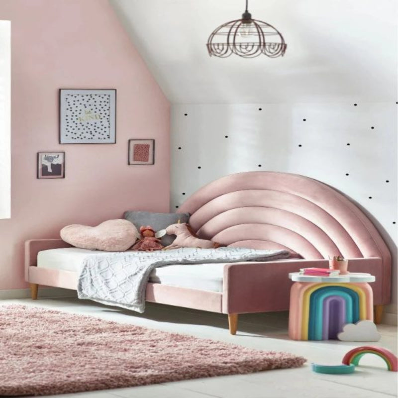 Pink Moon Upholstered Luxury Bed In Suede - Luxe Maple