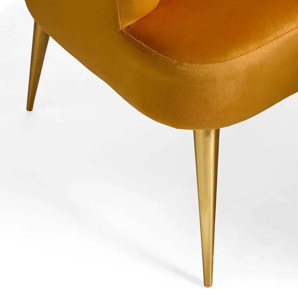 Opening Shell Designer Orange Velvet Lounge Chair - Luxe Maple