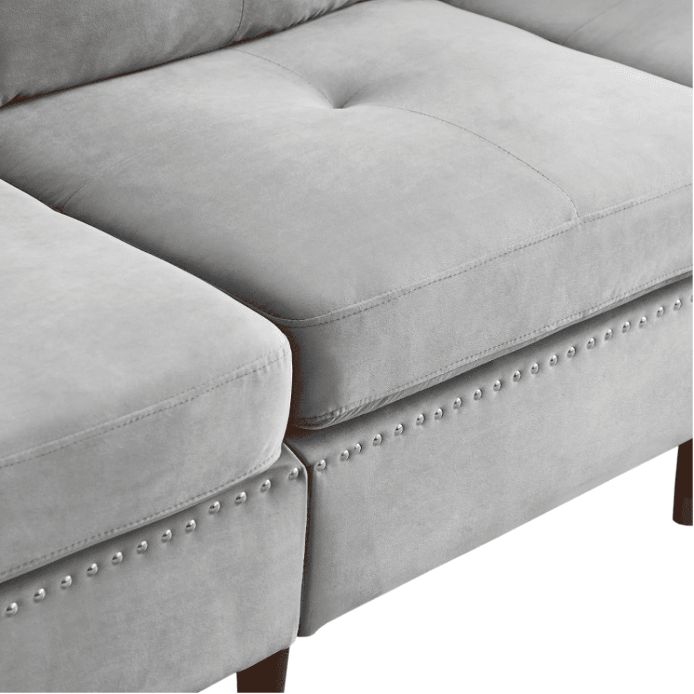 Glossy Sectional Suede Sofa Set With Ottoman - Luxe Maple
