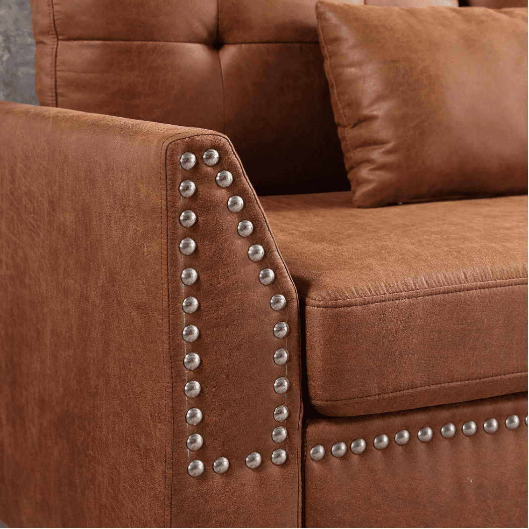 Viatol High Back Couch Mid-century Suede Leather Wood Legs Chaise Sofa - Luxe Maple