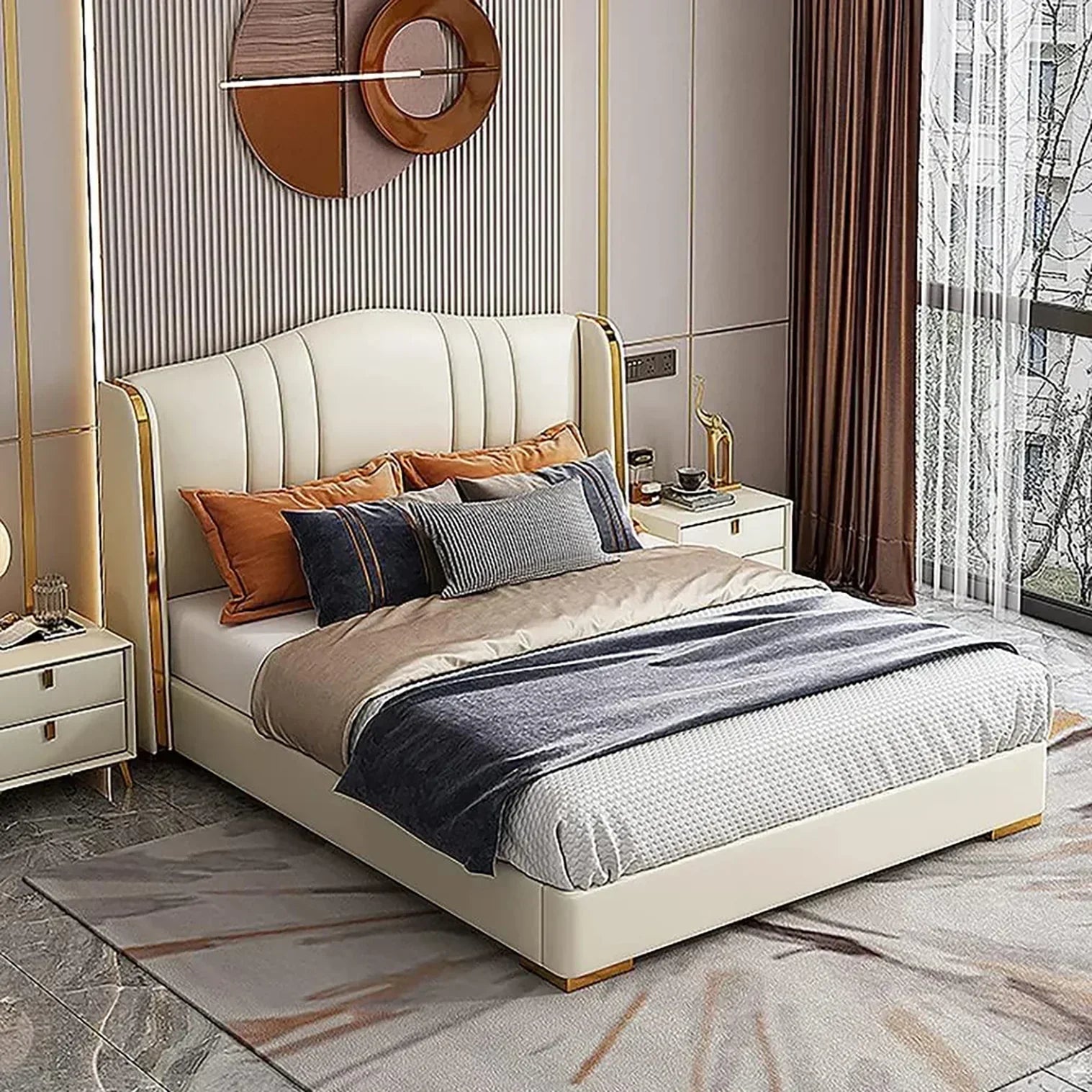 Rolex Luxury Upholstered Bed in Leatherette - Luxe Maple