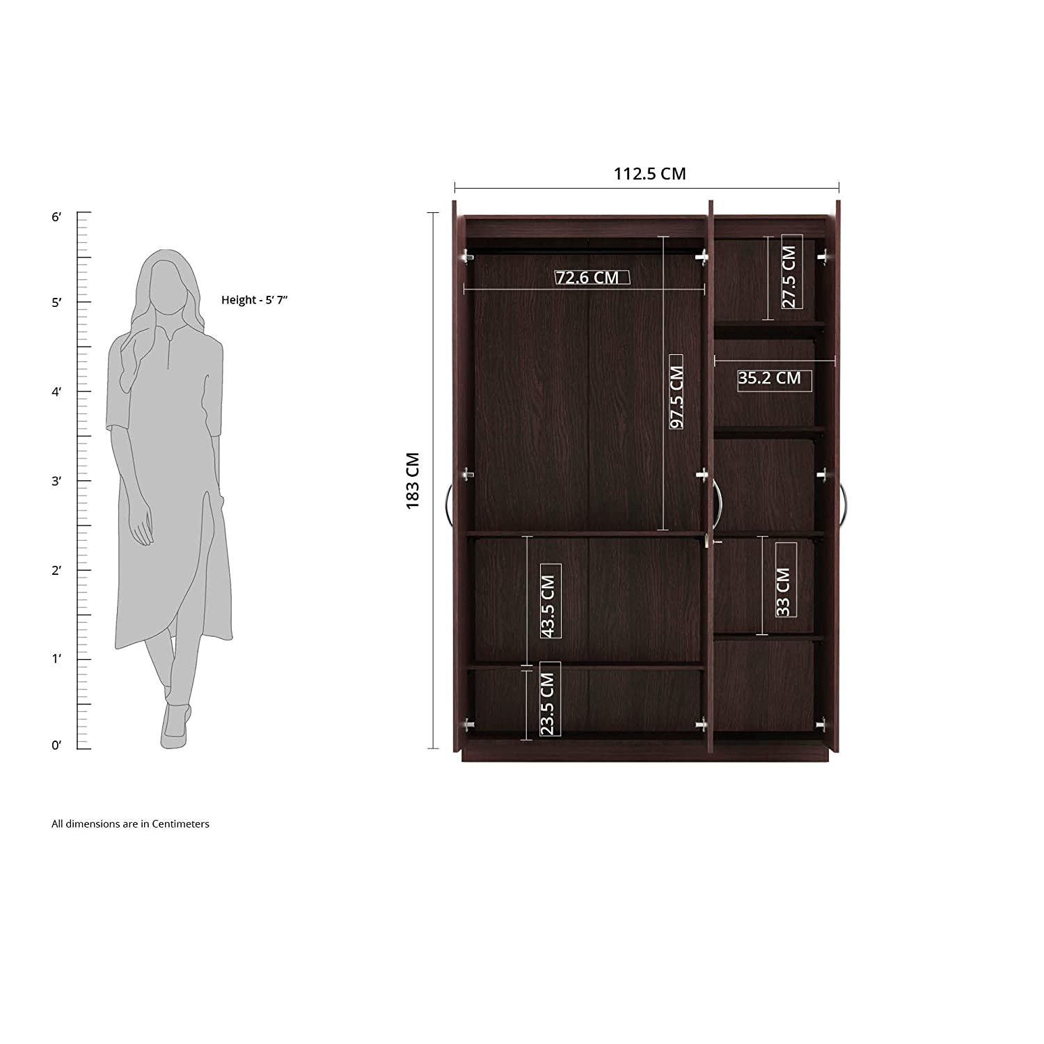 Silly Medusa Engineered Wood Wardrobe Wenge Finish - Luxe Maple