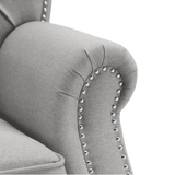 Dorothie Grey Fabric Button Tufted Sofa with Nailhead Trim - Luxe Maple