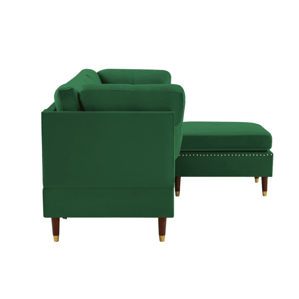 Glossy Sectional Suede Sofa Set With Ottoman - Luxe Maple