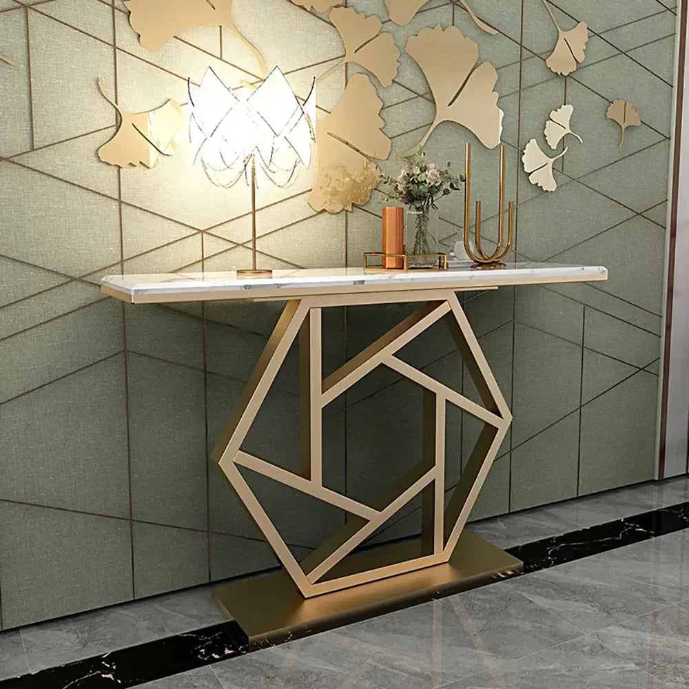 Pixel Golden Console Table - Stainless Steel - Luxe Maple
