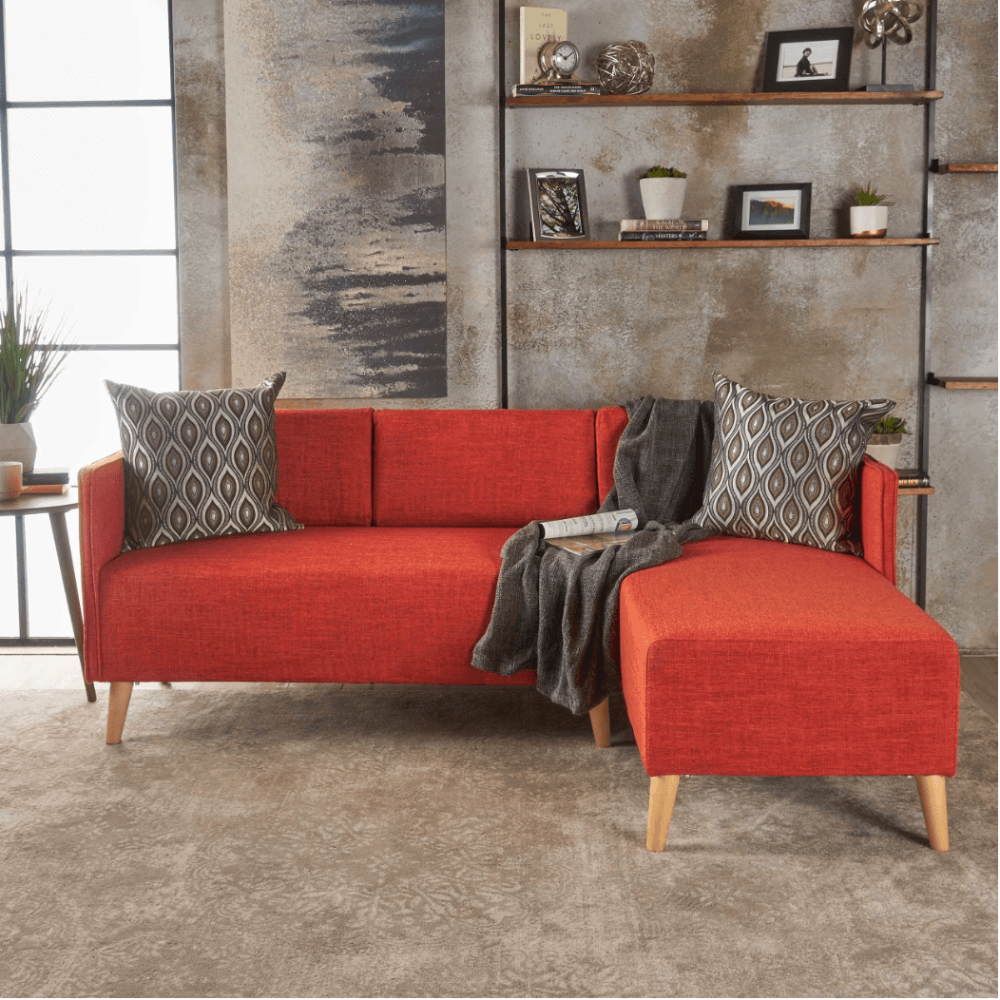 Augusto Mid-century Modern Fabric Chaise Sectional - Luxe Maple