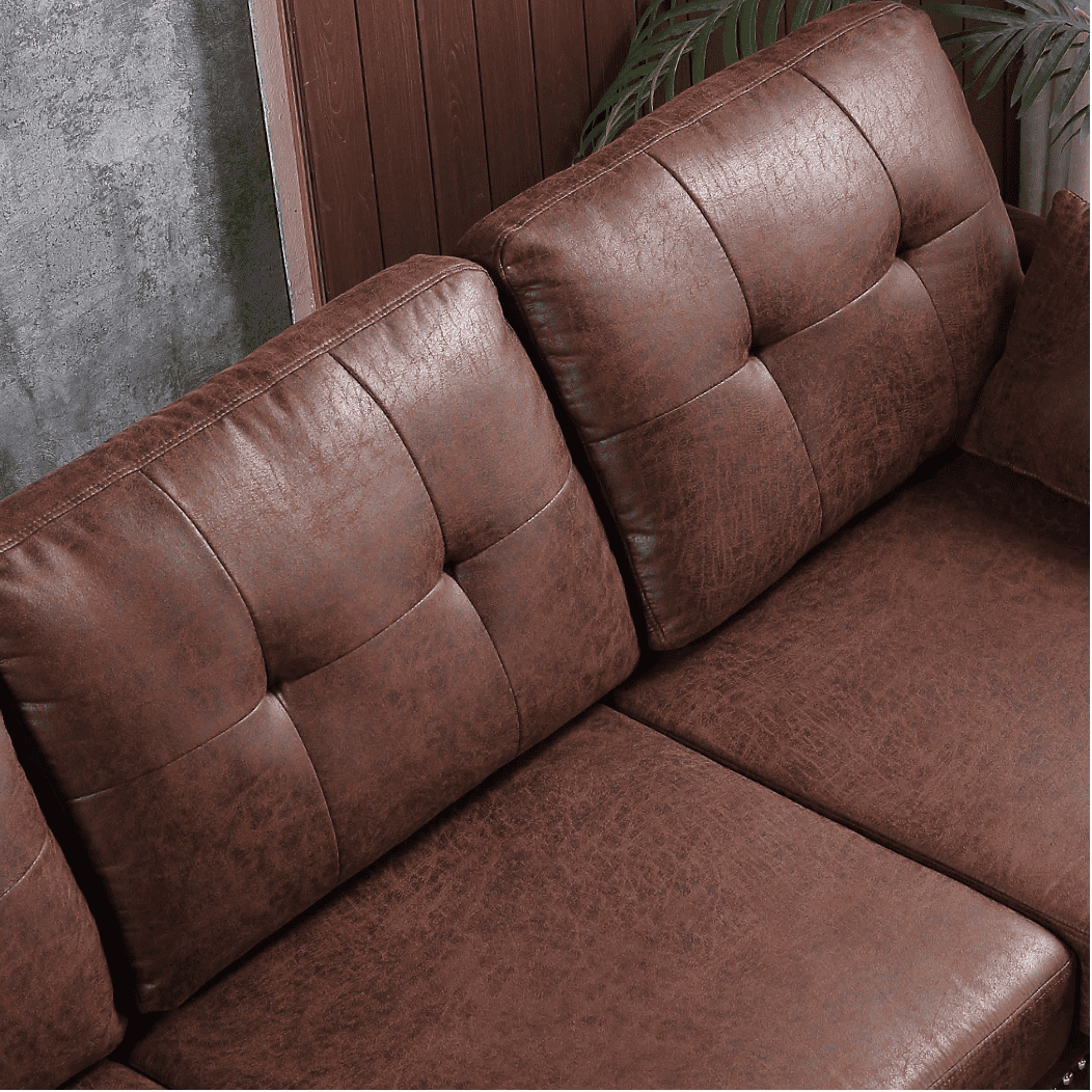 Viatol High Back Couch Mid-century Suede Leather Wood Legs Chaise Sofa - Luxe Maple
