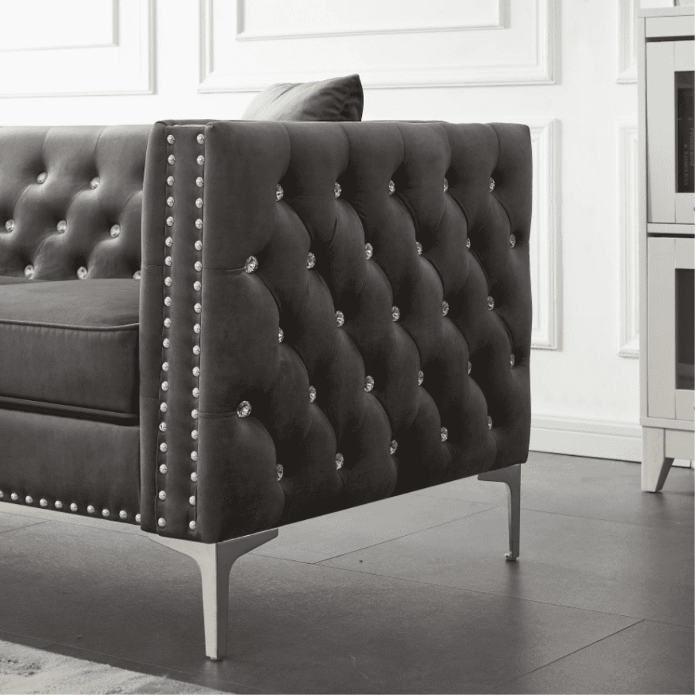Lotus Grey Chesterfield Sectional Sofa Set - Luxe Maple