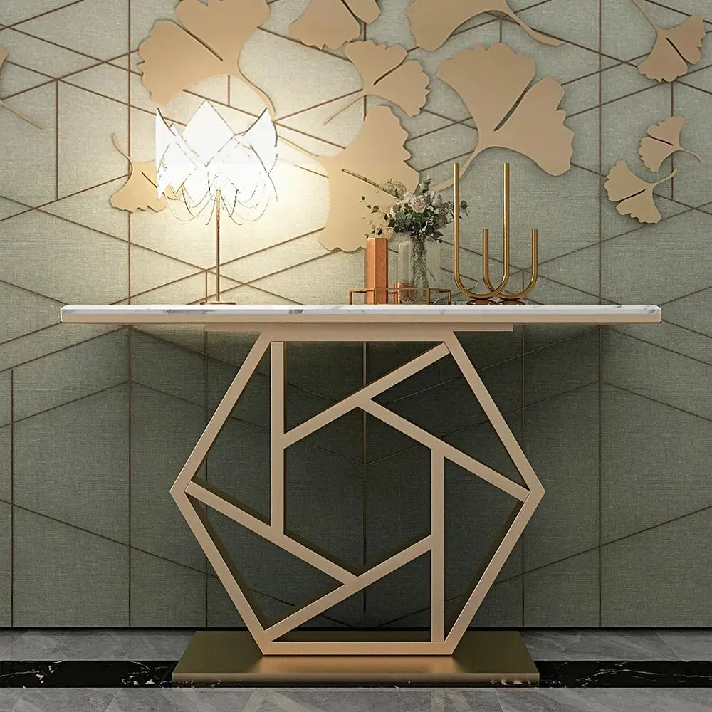 Pixel Golden Console Table - Stainless Steel - Luxe Maple