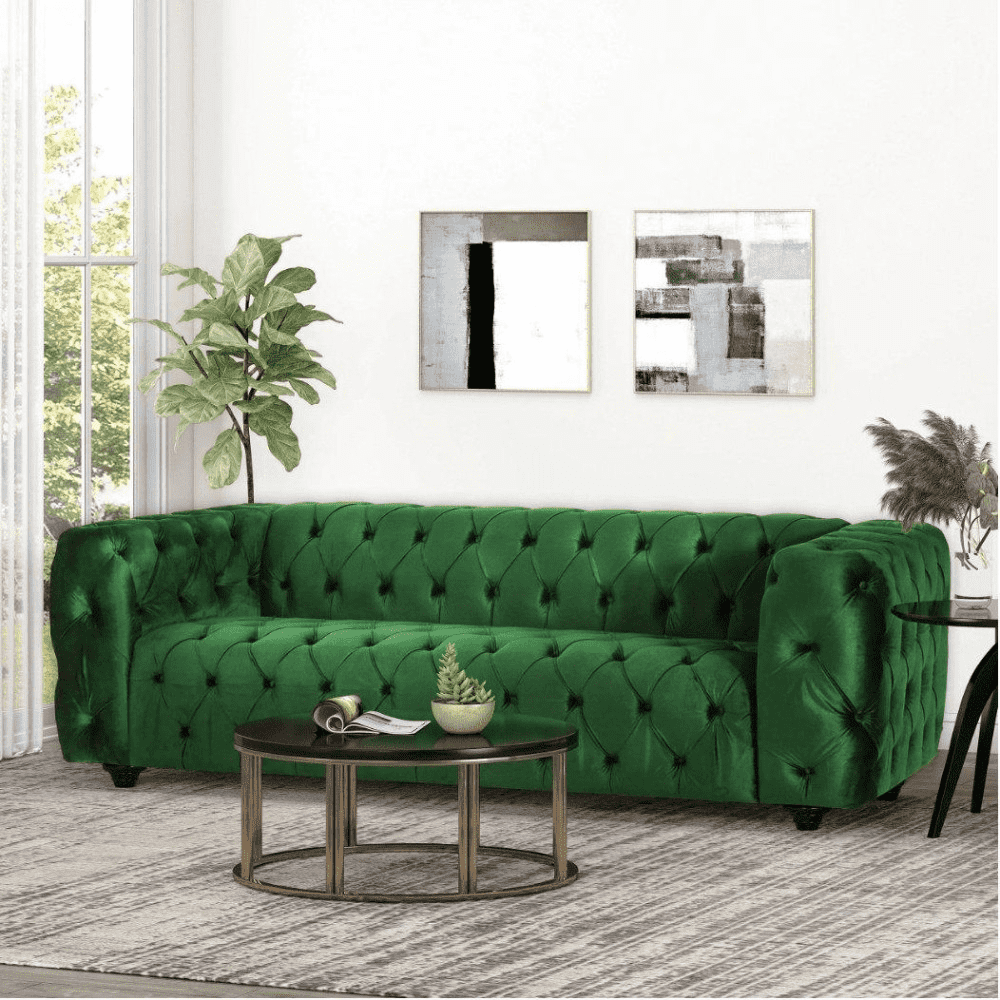 Sagawood Velvet Tufted Sofa Set - Luxe Maple