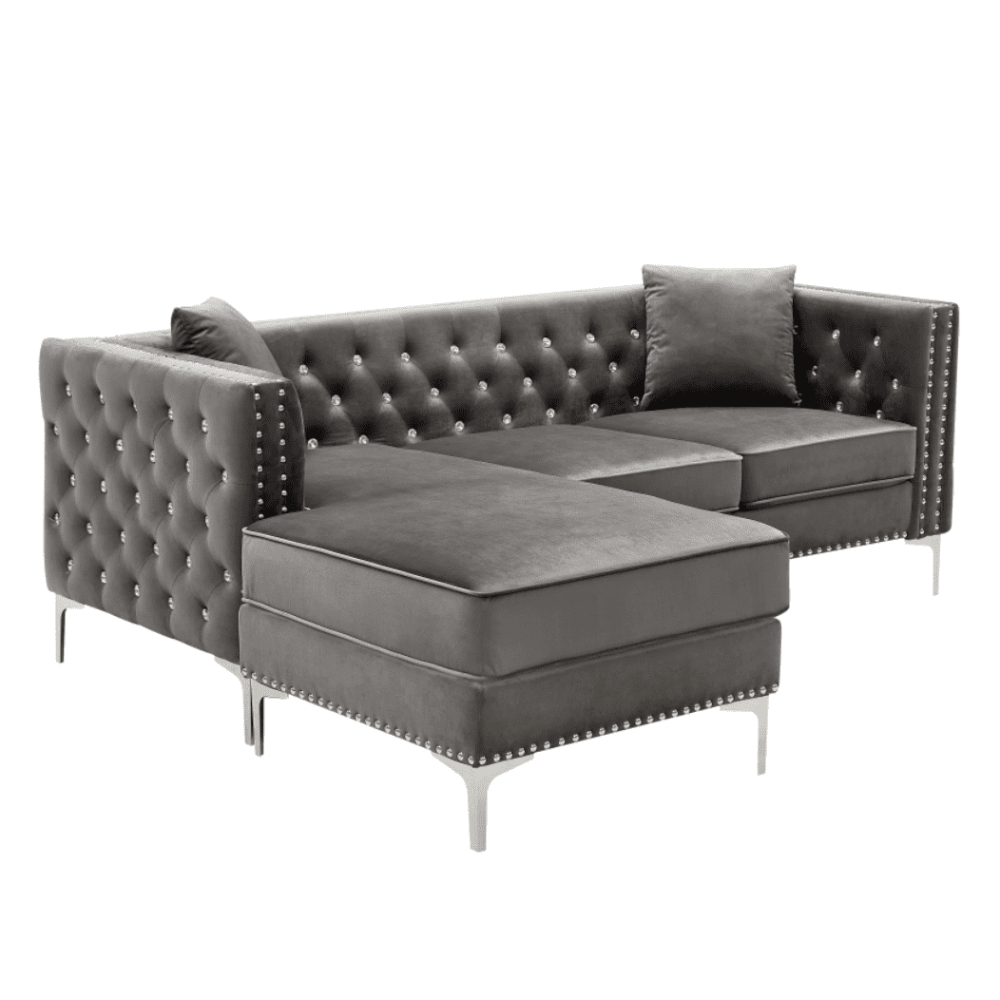 Lotus Grey Chesterfield Sectional Sofa Set - Luxe Maple