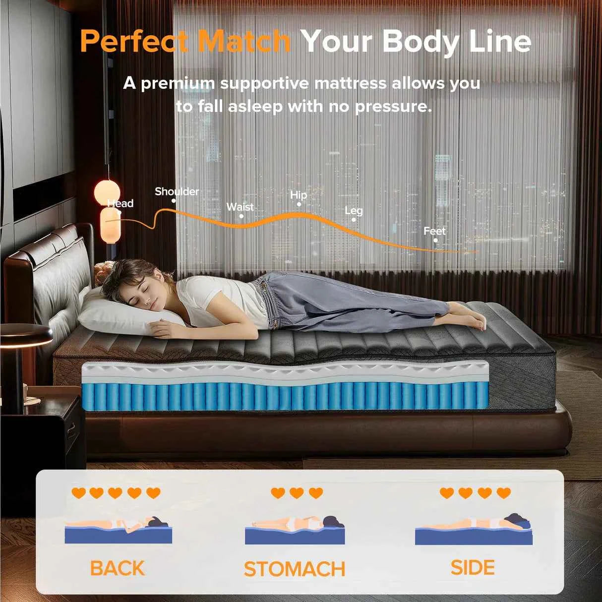 Premium Memory Foam Hybrid Mattress Cooling and Breathable By Luxe Maple - 10 Inches