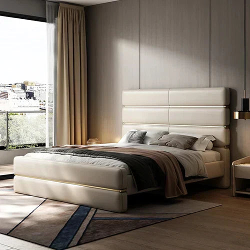 Becton Luxury Upholstered Bed in Leatherette | Premium Bed - Luxe Maple