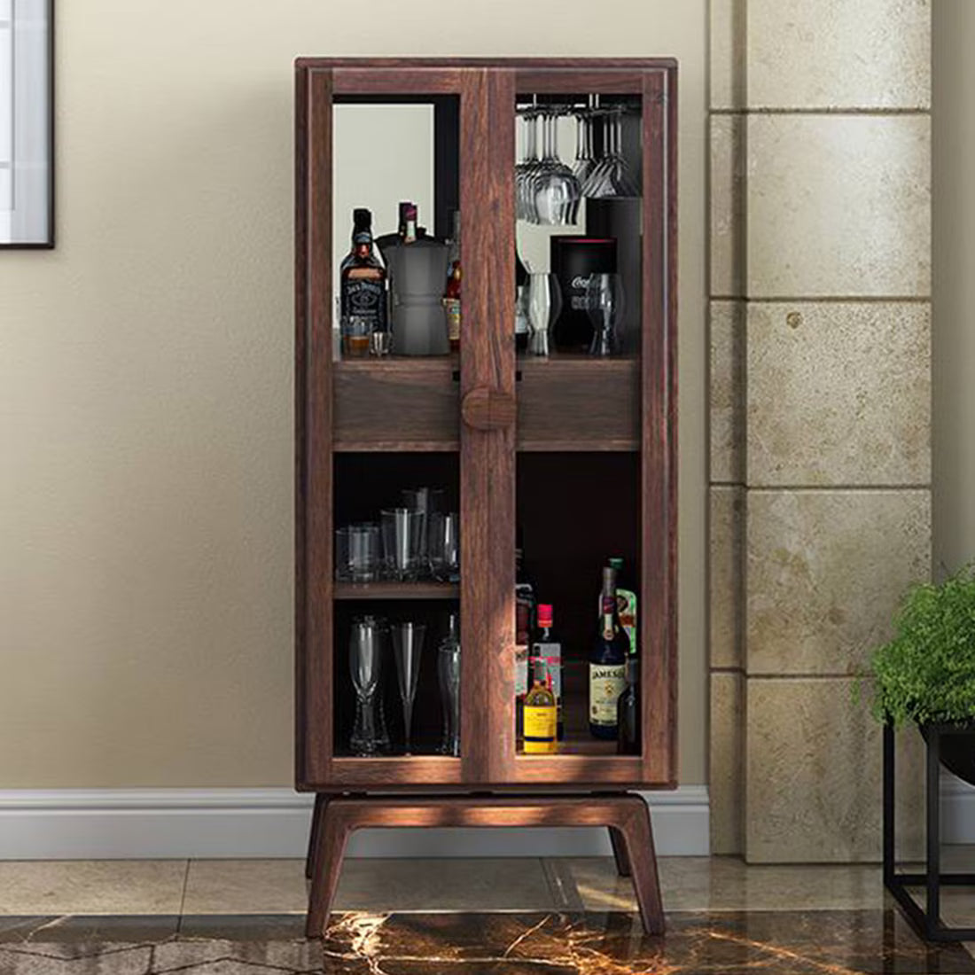 Bois Solid Wood Bar Cabinet In Walnut - Luxe Maple