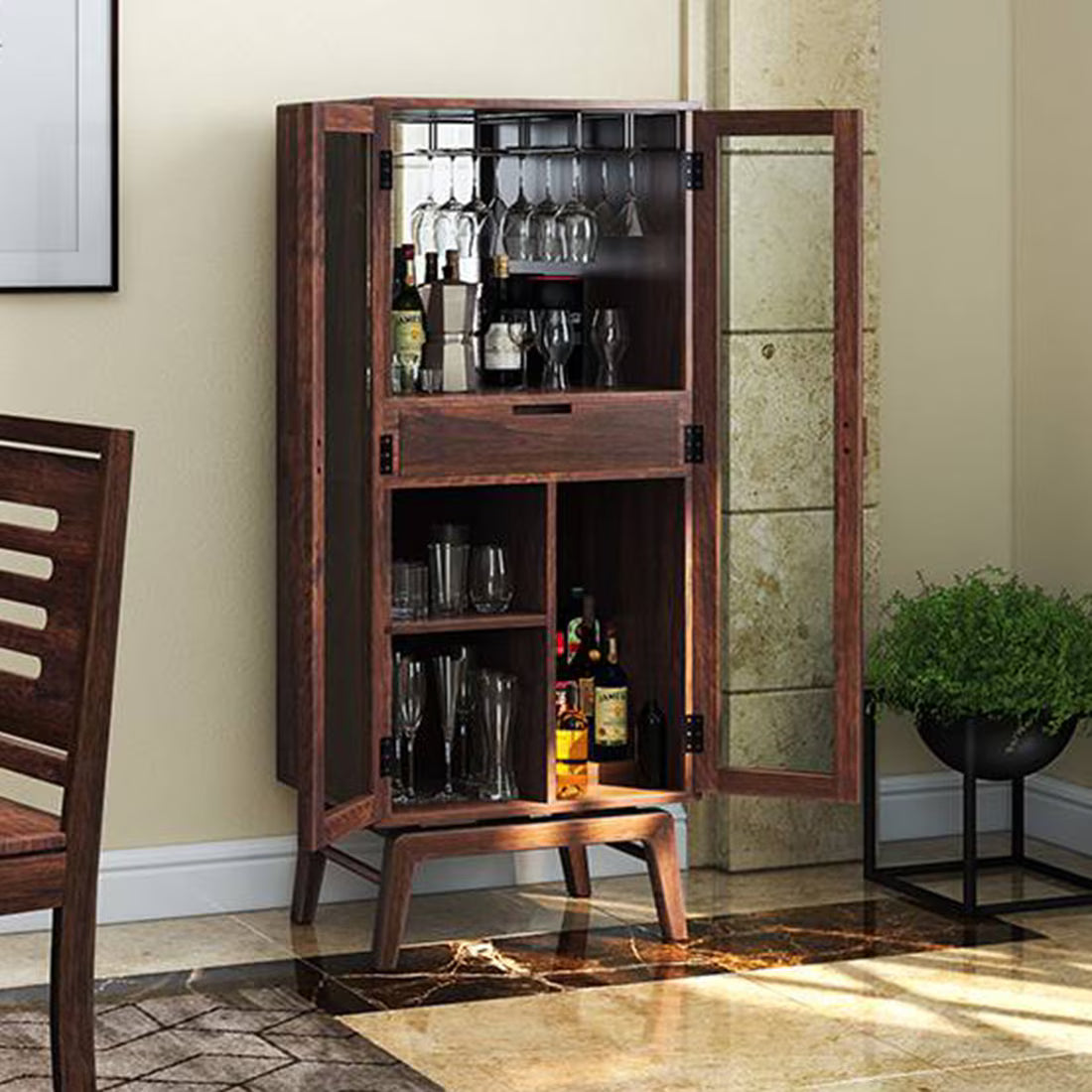 Bois Solid Wood Bar Cabinet In Walnut - Luxe Maple