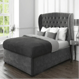 Boombox Luxury Upholstered Bed in Suede | Modern Luxury Bed - Luxe Maple