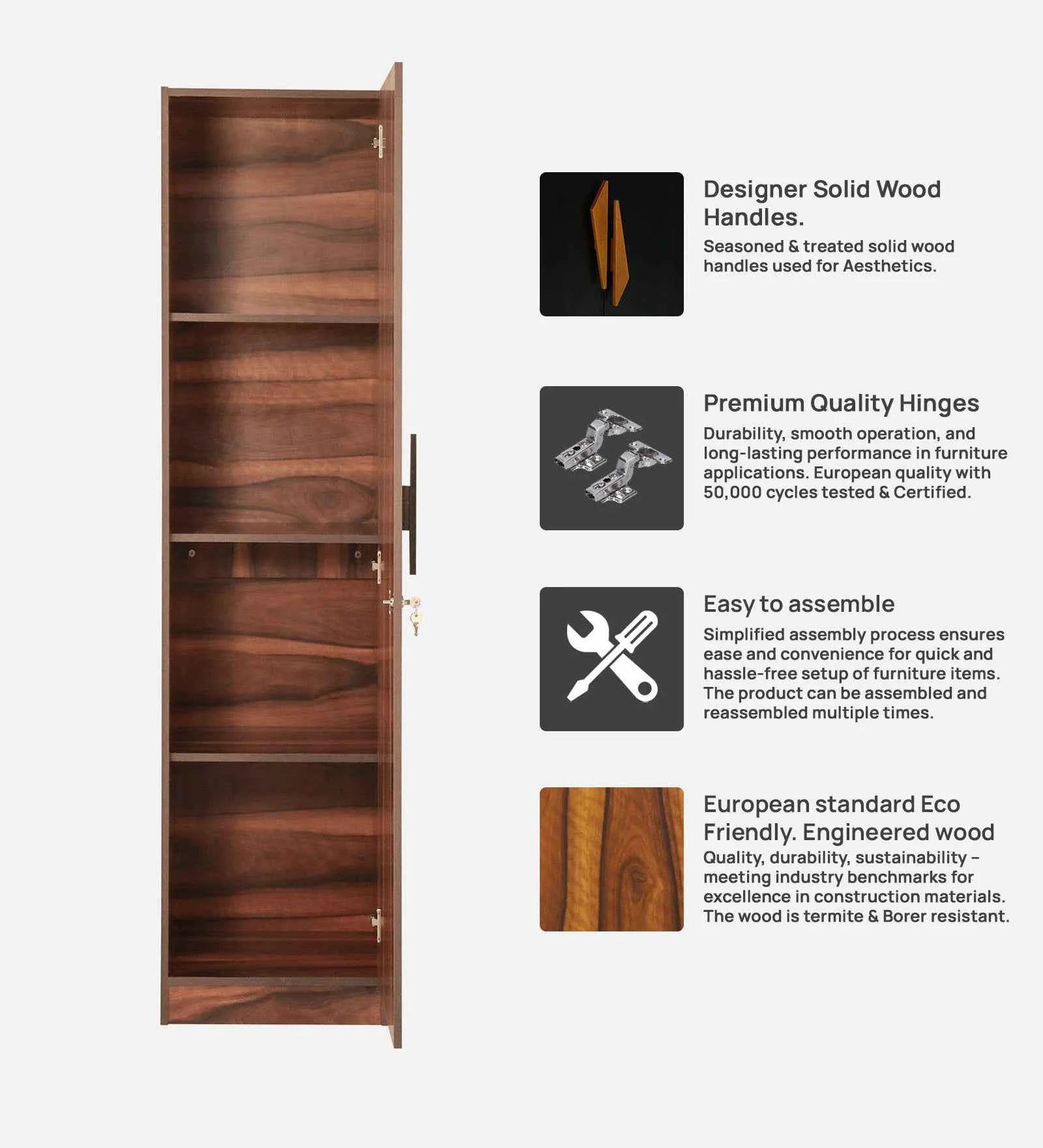 Bravo 1 Door Wardrobe In Sheesham Finish - Luxe Maple