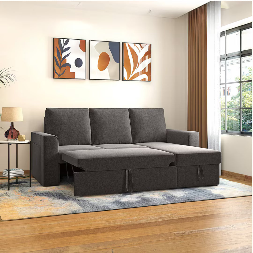 Casper Sectional Sofa Cum Bed In Grey Suede - Luxe Maple