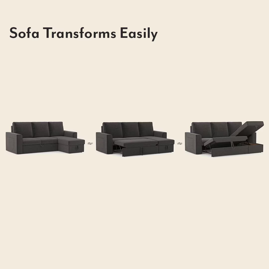 Casper Sectional Sofa Cum Bed In Grey Suede - Luxe Maple