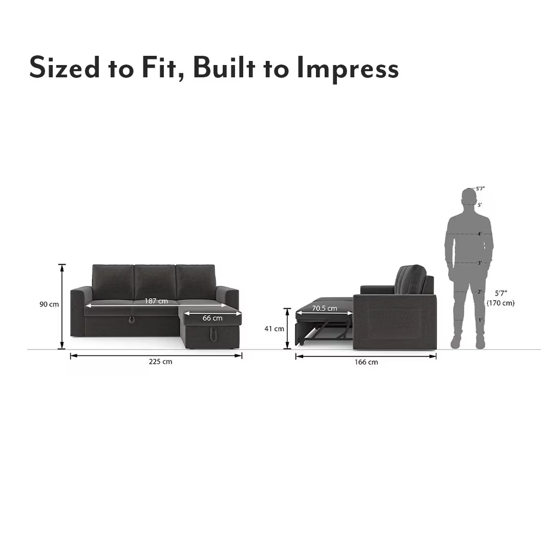 Casper Sectional Sofa Cum Bed In Grey Suede - Luxe Maple