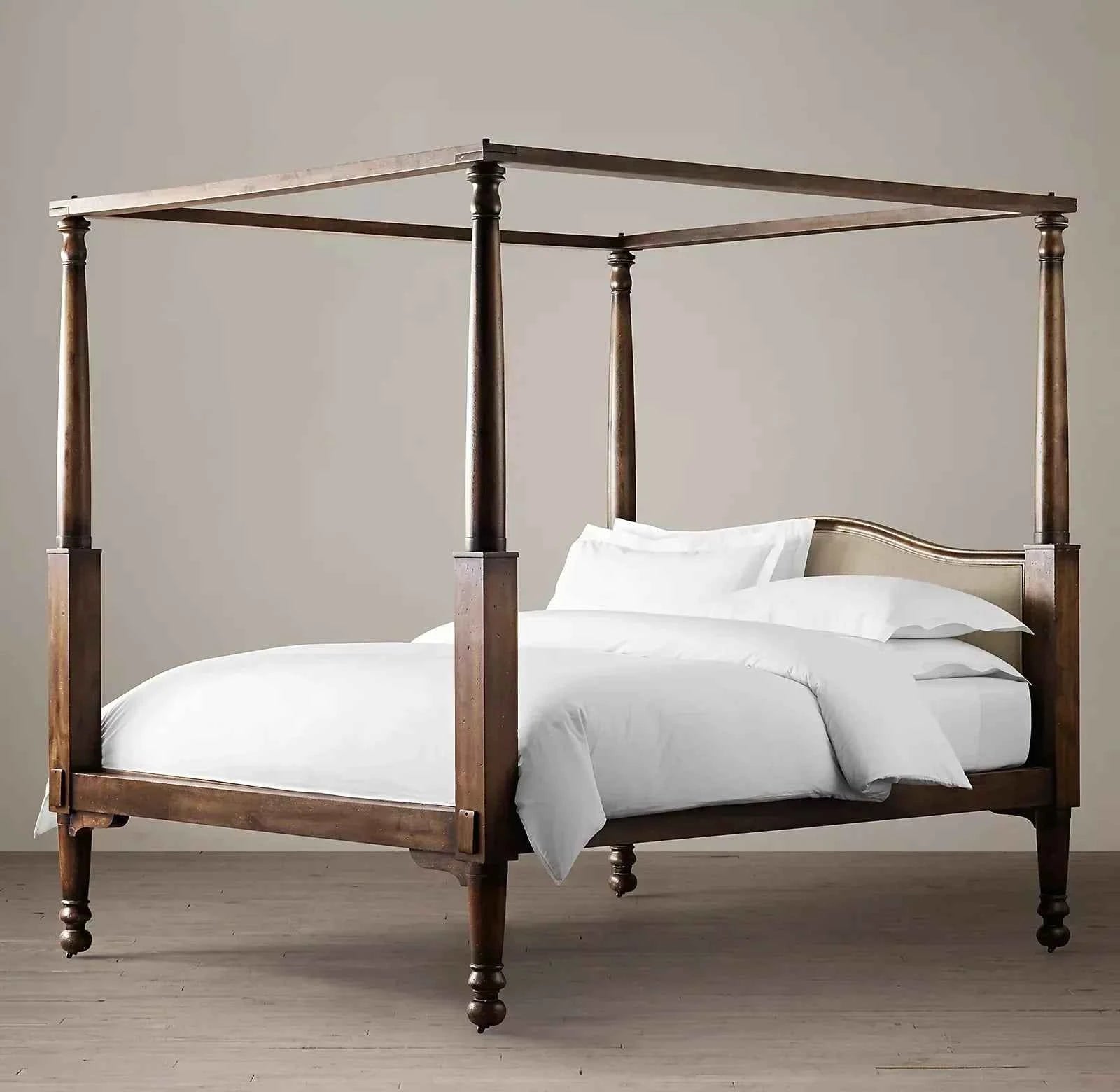 Mid Century Solid Wood Luxury Poster Bed in Dark Brown
