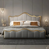 Curving Premium Upholstered Bed in Suede | Modern Designer Bed - Luxe Maple