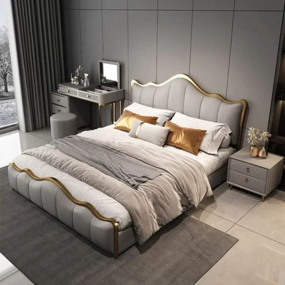 Curving Premium Upholstered Bed in Suede | Modern Designer Bed - Luxe Maple