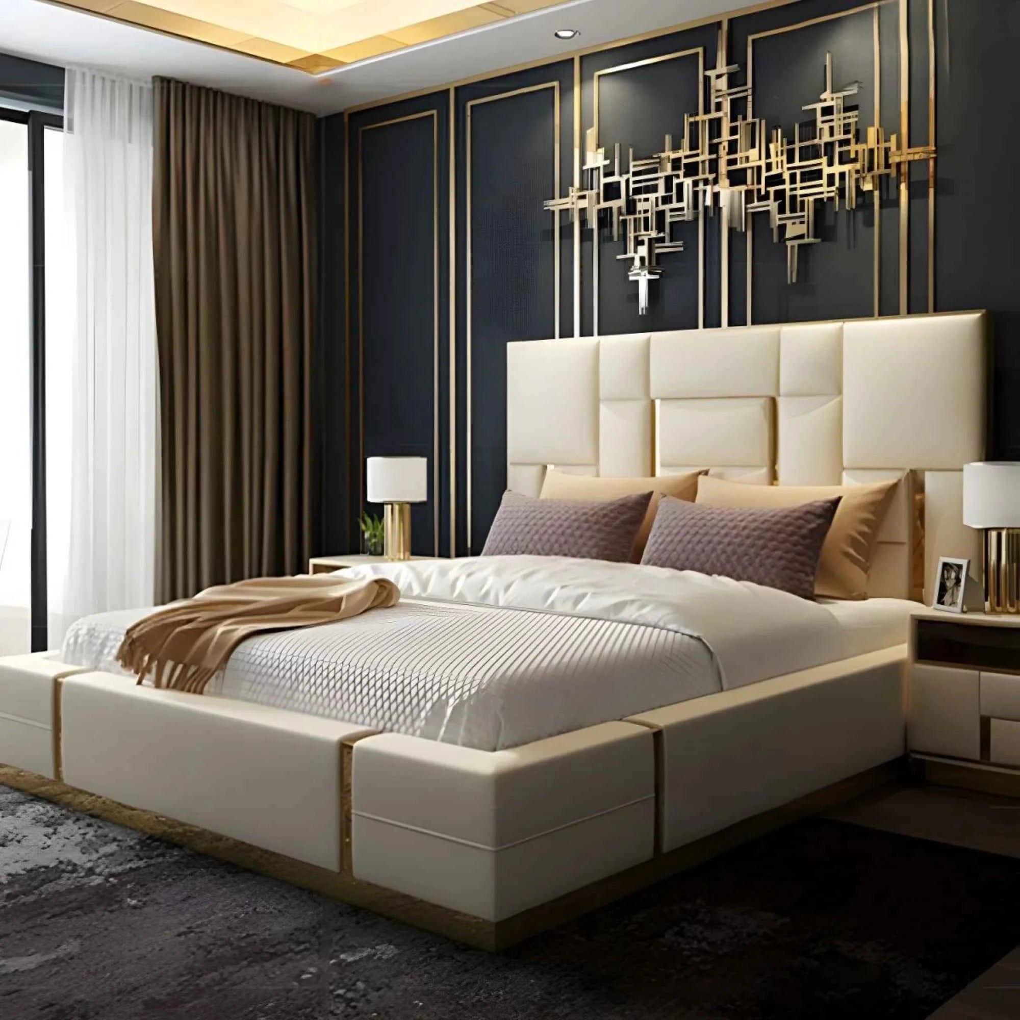 Donald Upholstered Bed In Leatherette - Luxe Maple