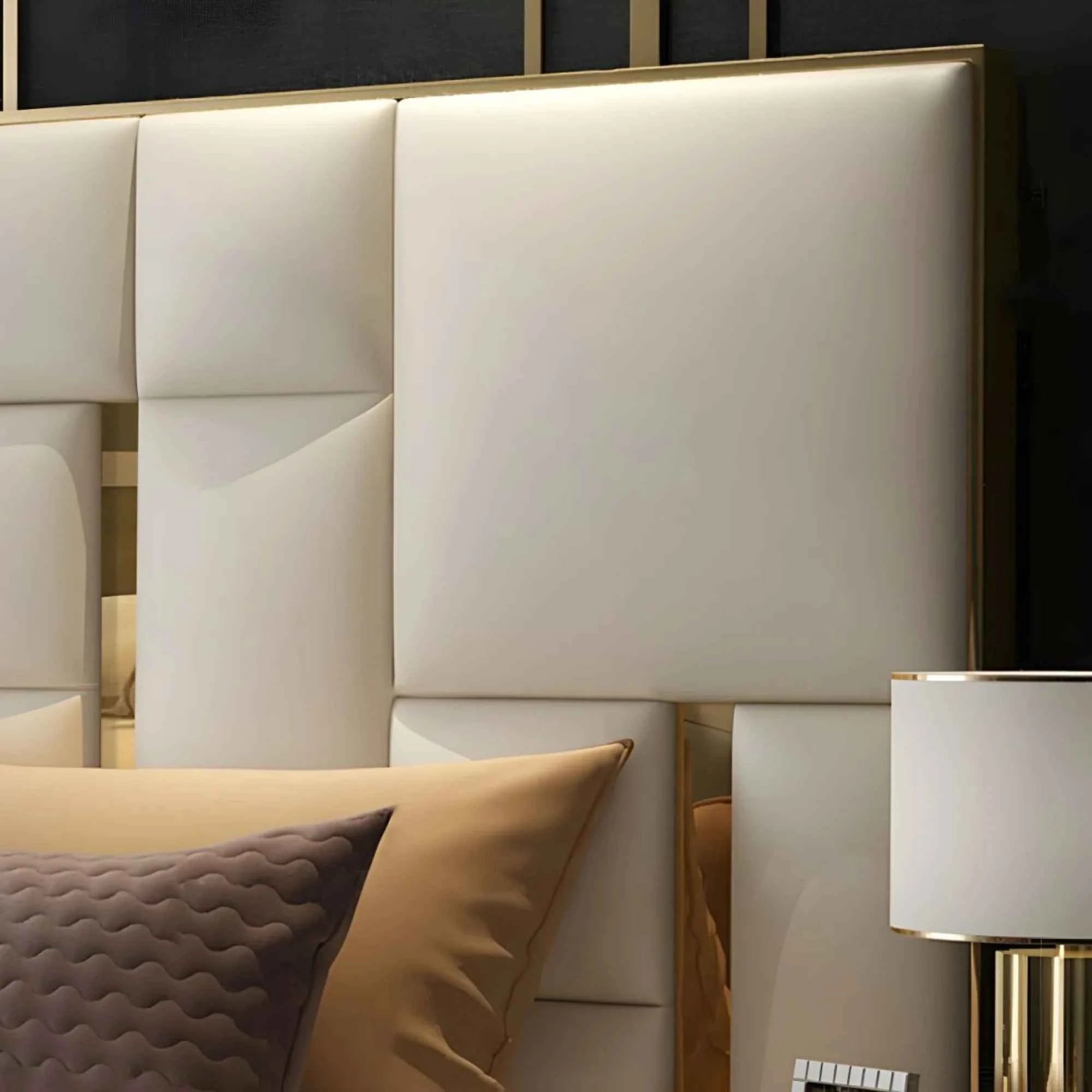 Donald Upholstered Bed In Leatherette - Luxe Maple