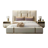 Donald Upholstered Bed In Leatherette - Luxe Maple