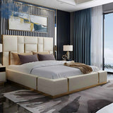 Donald Upholstered Bed In Leatherette - Luxe Maple